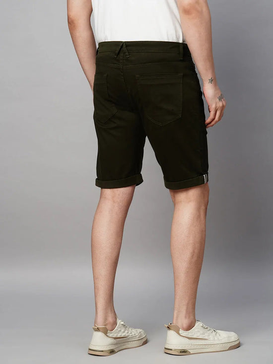 Genips Men's Bottle Green Cotton Lycra Slim Fit Shorts