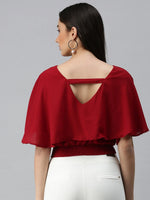 Women Maroon Solid Crop Cape Top-AE-10234-Maroon