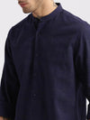 Men Mandarin Collar Geometric Navy Blue Casual Shirt-VAAGS-2234-Navyblue