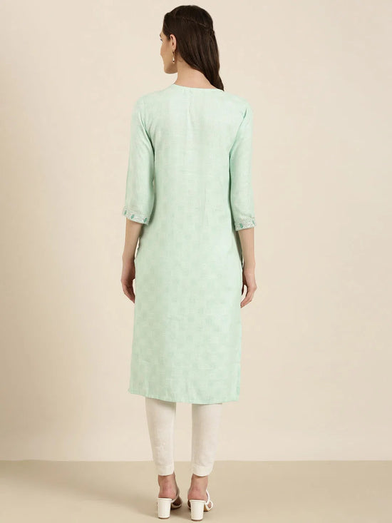 Women Sea Green Solid Straight Kurta-NJ-3531328-Seagreen