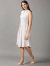 Women's White Floral Fit and Flare Dress-AE-15707-White