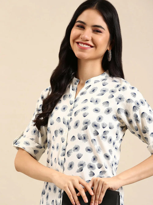 Women's White Printed Straight Kurta-SKC-471-Offwhite