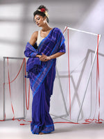 Navy Blue Cotton Saree With Stripes Design-MA55CT06520032