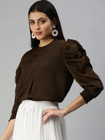 Women's Coffee Brown Solid Top-AE-7042-Coffeebrown