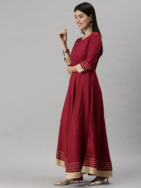 Women's Maroon Solid Anarkali Kurta-FS0024-Maroon