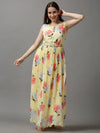 Women's Yellow Printed A-Line Dress-KG-586-Yellow