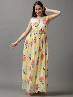 Women's Yellow Printed A-Line Dress-KG-586-Yellow