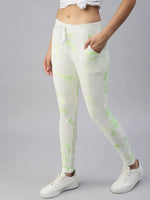 Women's White Tie Dye Track Pants-AF-1772-Whitegreen