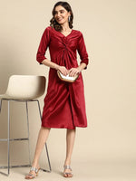 Front Twist Midi Dress in Maroon