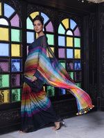 Black And Multicolor Colorblocked Mulmul Cotton Saree-MA64MCT33770059