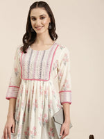 Women Cream Floral A-Line Kurti-RF-2128-Cream