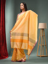 Yellow Blended Silk Handwoven Saree With Temple Zari Border-MA50BSL01660147