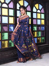 Navy Blue Cotton Saree With Zari Borders-MA64BCT401190047