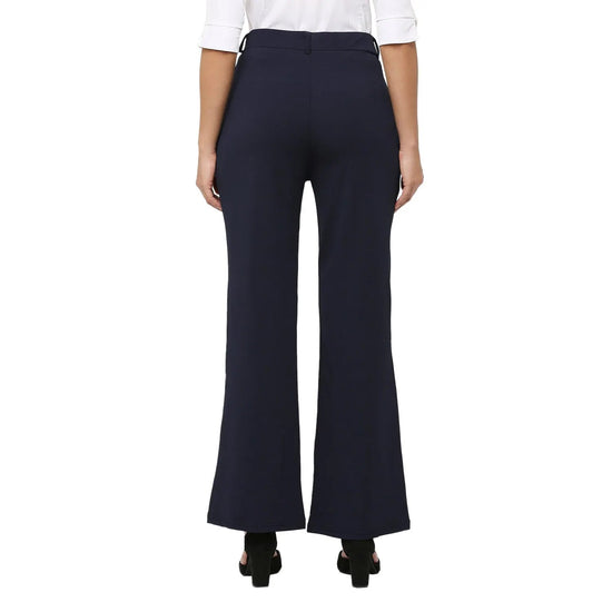 Smarty Pants Women's Ployester Lycra Bell Bottom Navy Blue Formal Trouser-SMPT-906D-S