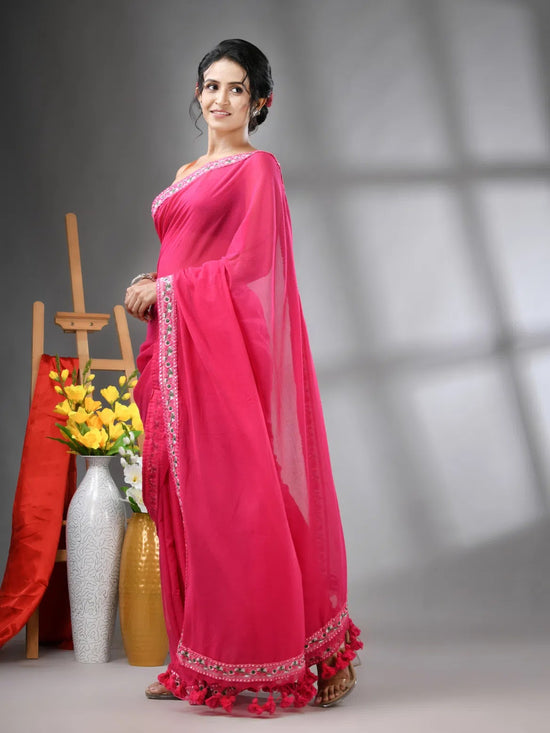 Pink Mul Cotton Soft Saree With Embroidered Borders-MA62MCT33990001