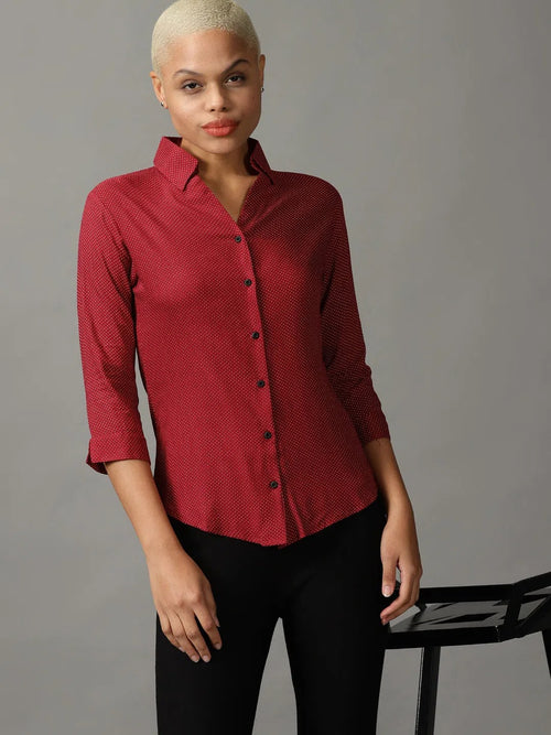 Women's Burgundy Printed Shirt-AE-333113-Burgundy