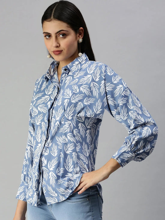 Women's Blue Printed Shirt-AE-10199-Blue