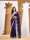 Purple Cotton Handwoven Soft Saree With Texture Motifs-MA53CT041490067