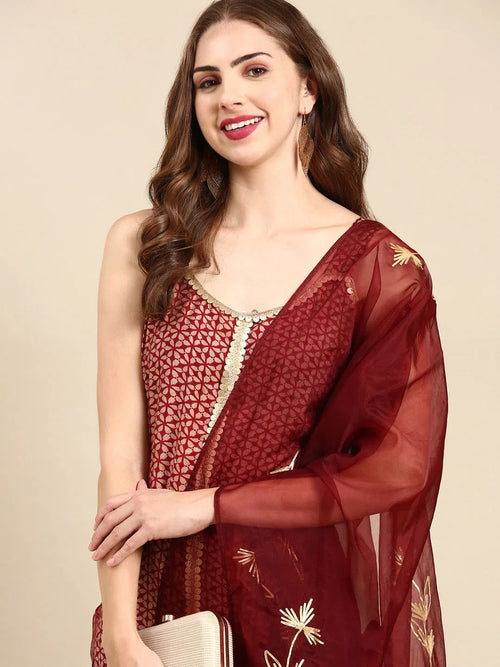 Women's Maroon Printed Kurta Set-FS-2808-Maroon