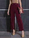 Women Red Waist Button Pants