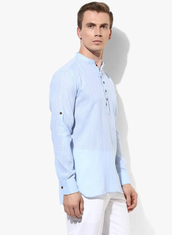 Hangup Men Slim Solid Men's Indian Wear-SkyBlueKurta