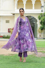 Vaasva Women Purple  Embroidered Anarkali Kurta With Solid Pant & Dupatta-130-Vaas-Purple