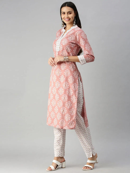 Women's MauveOff White Chevron Kurta Sets-SS-364-Mauveoffwhite