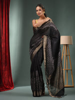 Black Blended Silk Handwoven Saree With Zari Border-MA50BSL34830110