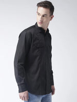 Hangup Men Slim Solid Shirts-BlackDoublePktShirt