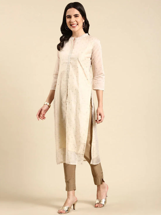 Women's Cream Printed Straight Kurta-GC-1009-Cream