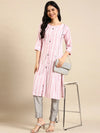 Women's Pink Striped Straight Kurta-SKC-3351-Pink