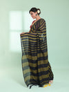 Black Cotton Saree With Stripes Pattern-MA59CT06530045