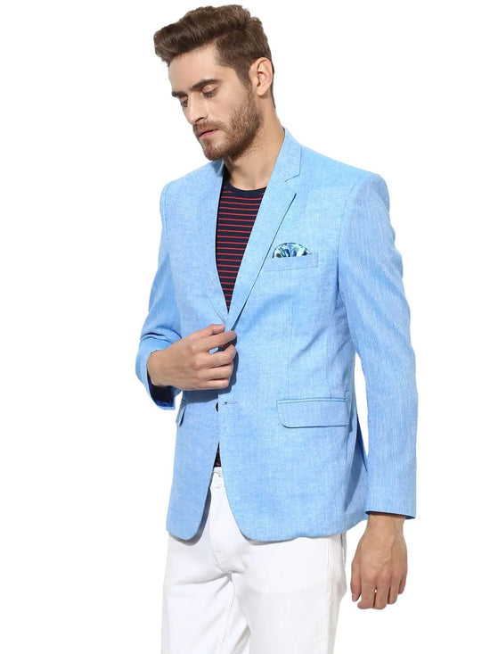 Hangup Men Standard Solid Men Formalwear-DarkBlueLinenBlazer