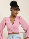 Women Pink Solid Wrap Crop Top-AE-10672-Pink