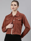 Women Rust Solid Denim Jacket-GZ-5598-Rust