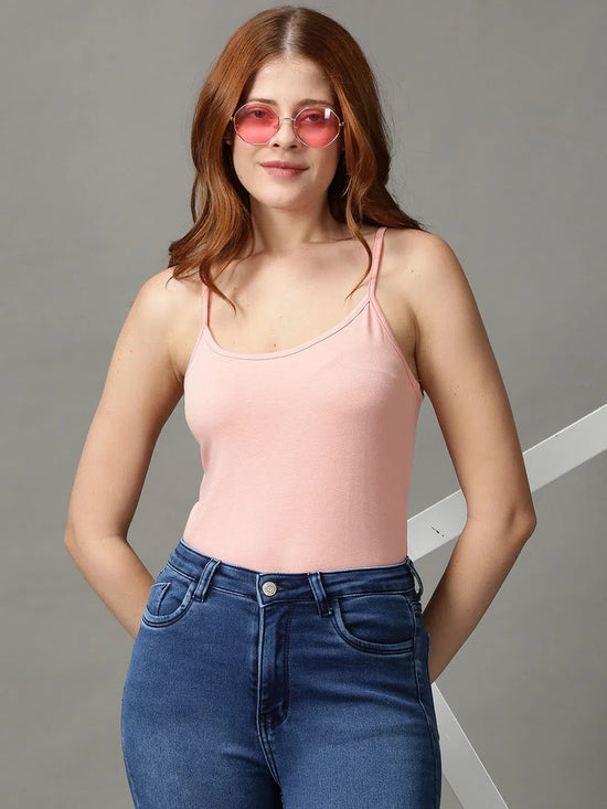 Women's Pink Solid Top-AE-10498-Peach