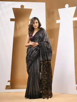 Black And Beige Matka Handwoven Saree With Shibori Designs-MA53MT063080042