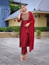 Navyaa Women's Silk Blend Solid Straight Kurta Pant With Dupatta-Me146-vg-red