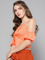 Veni Vidi Vici Peach Front Twist Puffed Sleeve Top