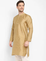 Hangup Men Standard Solid Men's Indian Wear-Khakhi_Dupion_LongKurta