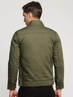 Men Olive Mock Collar Solid Tailored Jacket-SO-21-Olive