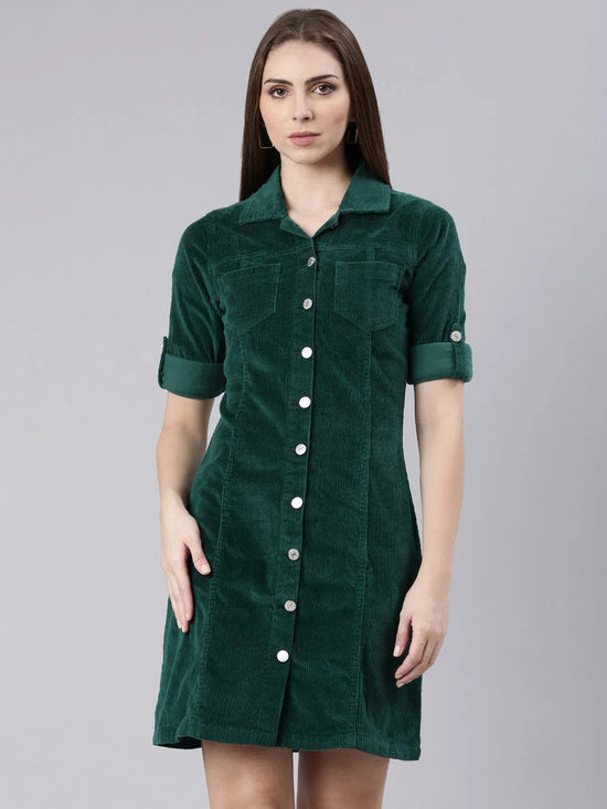 Women Green Solid Shirt Dress-LT-23051-Green