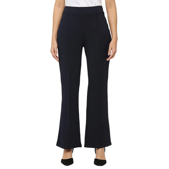 Smarty Pants Women's Ployester Lycra Bell Bottom Navy Blue Formal Trouser-SMPT-904D-S