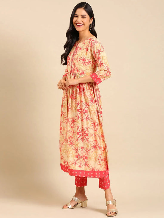 Women's Cream Tie Dye Kurta Set-SKC-821-Cream