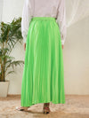 Women Green Satin Accordion Pleated Maxi Skirt