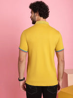 Venitian Men Double Mercerised Solid Polo Neck Yellow T-Shirt for Men