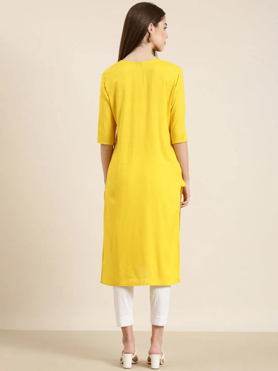 Women Yellow Solid Straight Kurta-NJ-3709228-Yellow