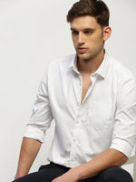 Men White Solid Shirt-RAYMONDSDOBBY-268-White