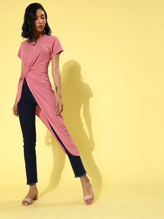 Veni Vidi Vici Mauve Asymmetric Hem Long Top