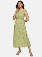 Floral Green Tie-up Detailed Maxi Dress-17351